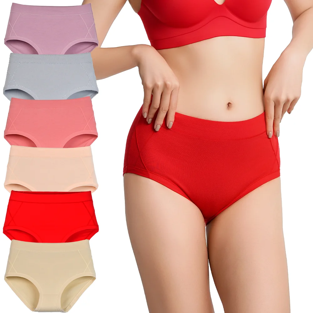 

Mid-Waist Cotton Panties Womens Solid Breathable Briefs Slimming Underwear Girls Boyshorts Trunks Ladies Plus Size Underpants