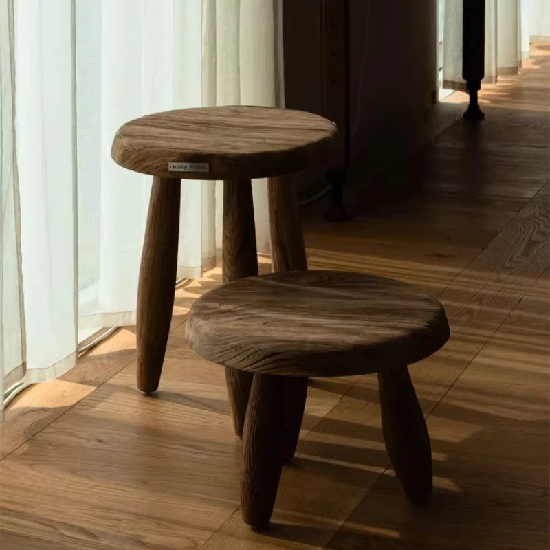 

Mid-Century Solid Wood Round Stool Multi-Purpose Entryway Shoe Stool Small Space Bedside Side Table Living Room Accent Bench
