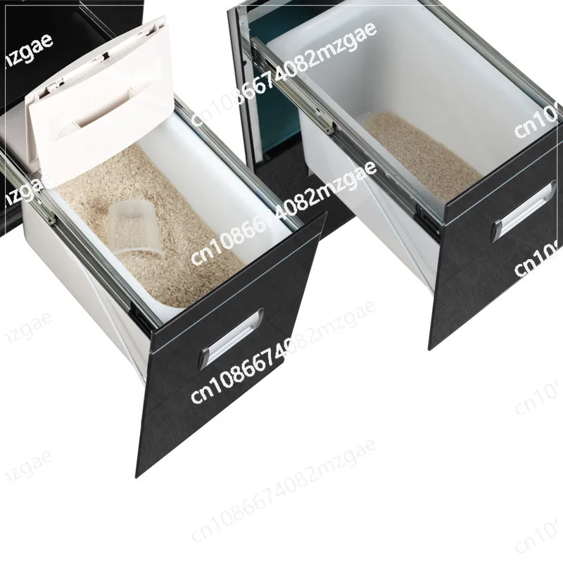 

Kitchen and bathroom double-layer mirror rice cabinet embedded double-layer kitchen supplies kitchen flour box rice cabinet