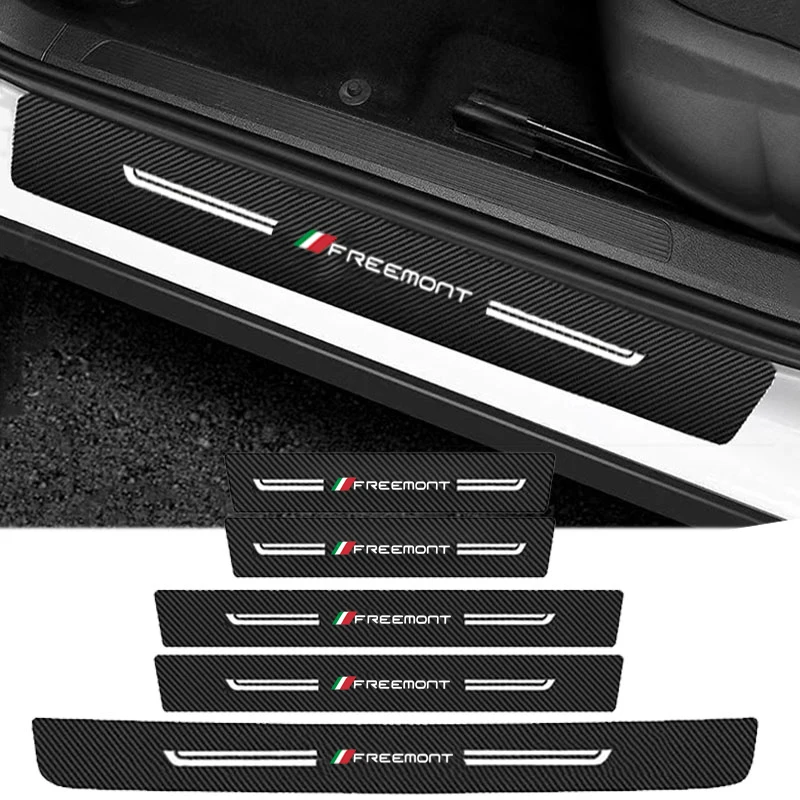 Carbon Fiber Car Door Threshold Stickers Protect Film For FIAT FREEMONT Trunk Bumper Strip Sill Scuff Plate Decals Accessories