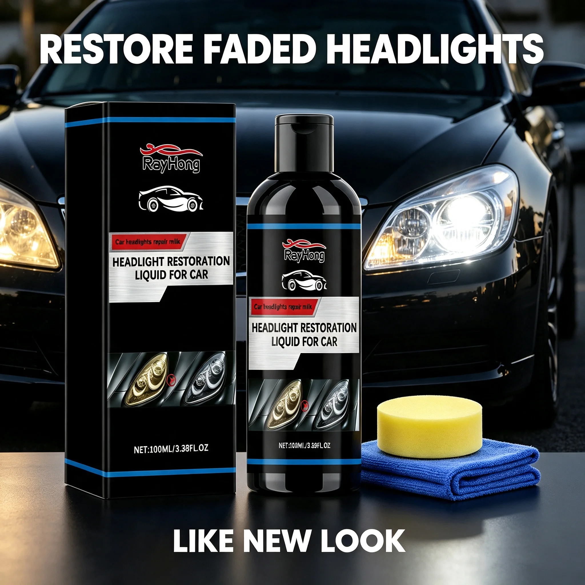 Car Headlights Restoration Kit Remove Scratch Blur Eliminate Yellowing UV Protection Restore Bulb Brightness Expands Visibility