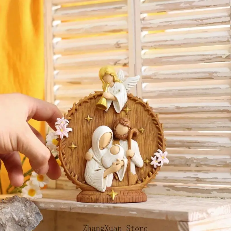 Ausstellungsstück der Heiligen Familie mit Blumen und goldfarbenen Sternmotiven 3XUF – Detail 4