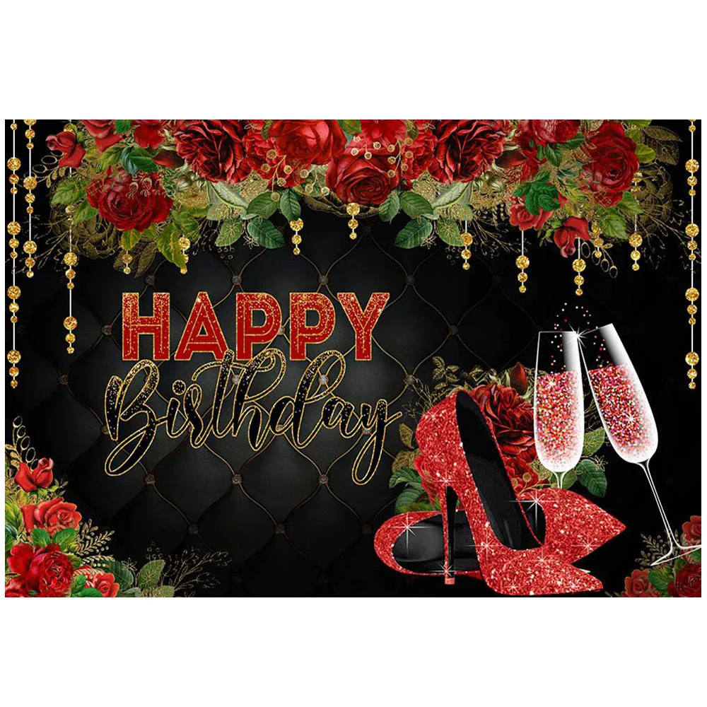 Mocsicka Chúc Mừng Sinh Nhật Phông Nền Chụp Ảnh Người Phụ Nữ Sinh Nhật Đỏ Hoa Hồng Cao Cấp Họ Trang Trí Tiệc Ảnh Nền Photocall