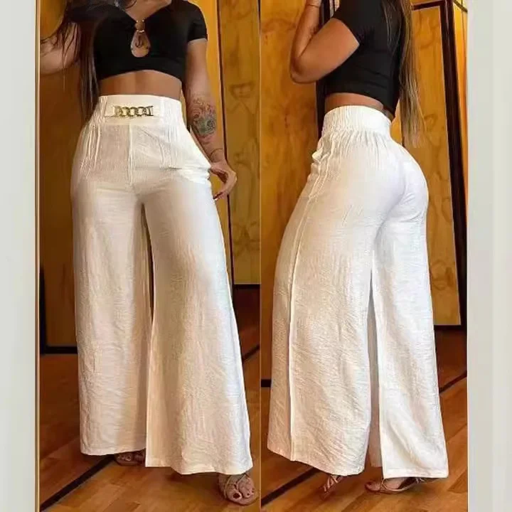 

Брюки с высокой талией и широкими штанинами, однотонные, свободные, расклешенные, летние, модные, повседневные, в китайском стиле, для женщин, коллекция 2023 года