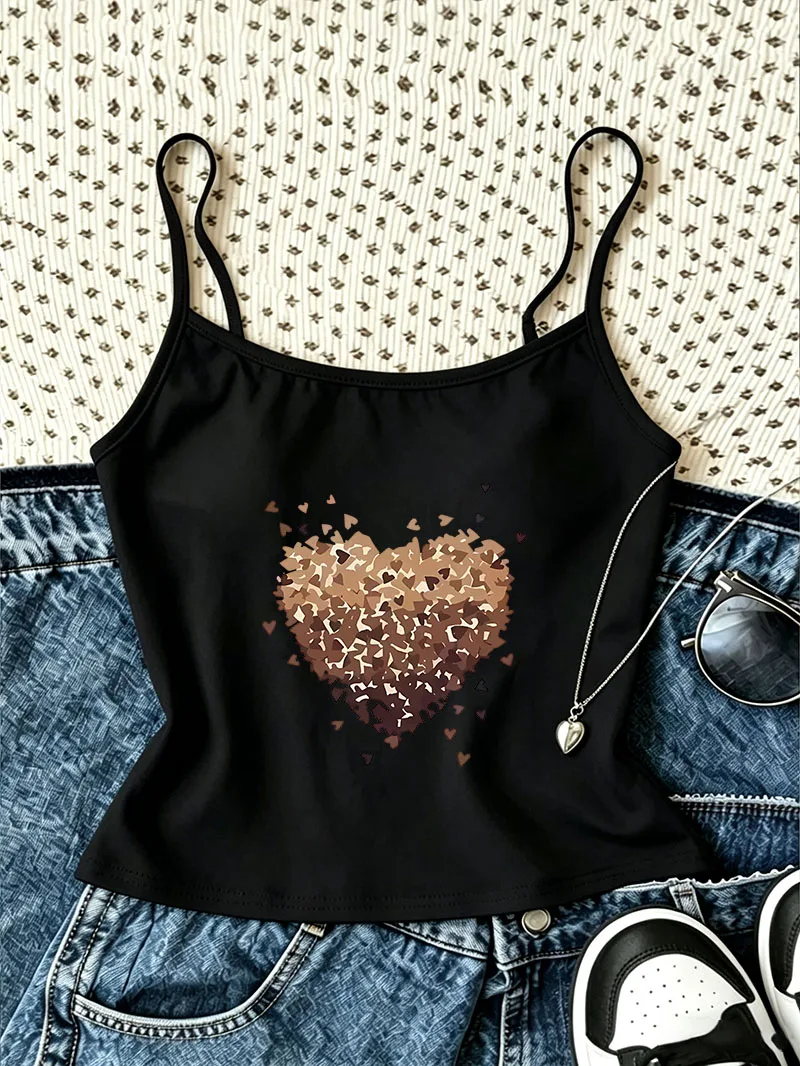 Casual Love Heart Print Camisole Top Retro Crop Top Vest Graphic Spring Summer 90s Sleeveless Women'S Tank Top