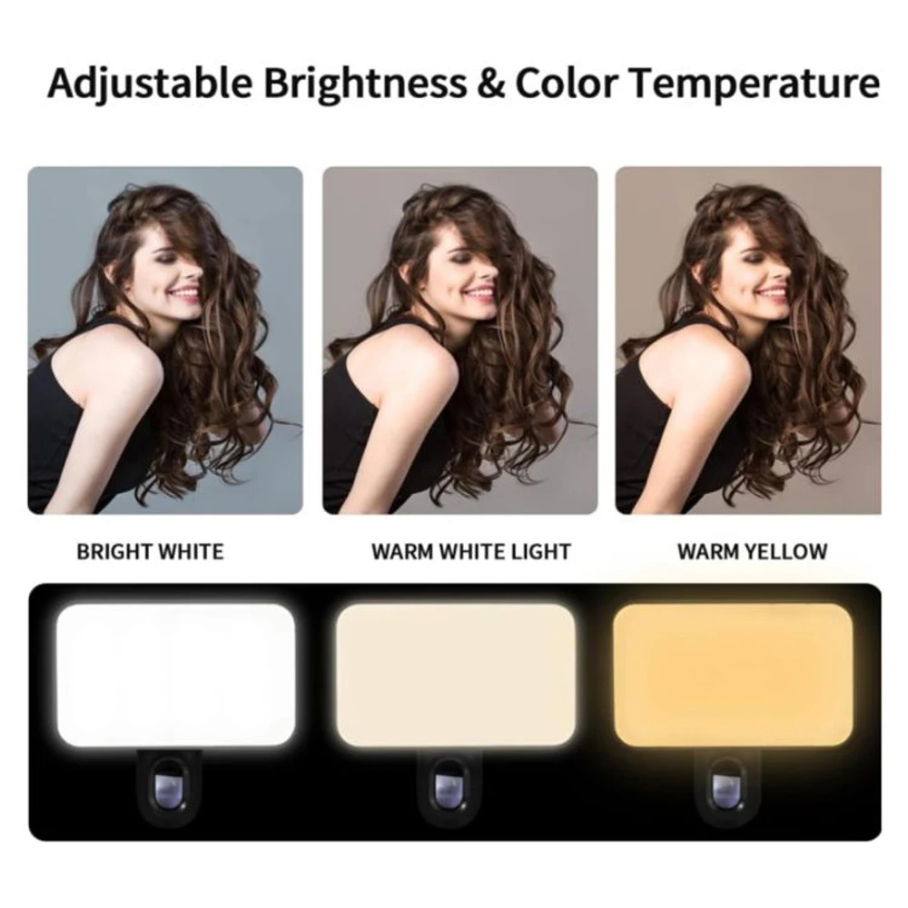 New 3 Modes Adjustable Brightness Portable Mini Selfie Fill Light Rechargeable Clip On For Phone Laptop Tablet Meeting Make Up