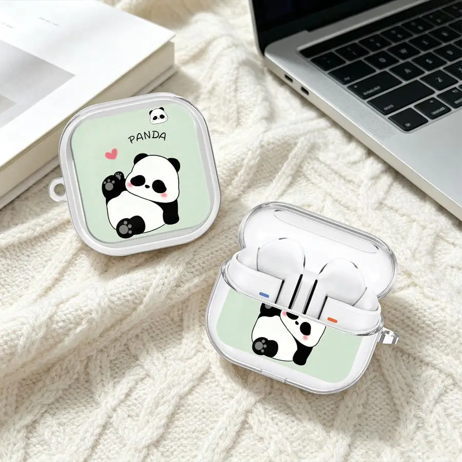 Clear Earphone Cases Cover With Hook Case For Samsung Galaxy Buds Live 4Pro 3 FE 4 Pro 2 2Pro 3Pro Kawaii Panda