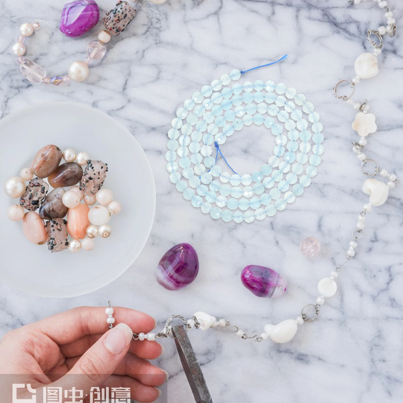 

128 Pcs Natural Sea Blue Beads Bracelet Necklace DIY Accessories 3 3 25mm Round Stone Jewelry Supplies Craft Materials