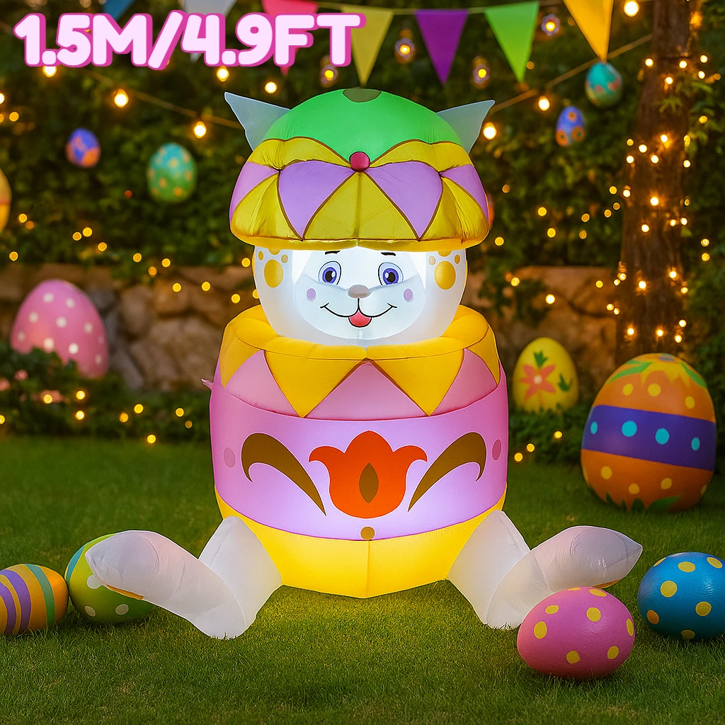 

1.5M/4.9FT Inflatable Model Easter Holiday Easter Festival Easter Egg Rabbit DIY Decoration Outdoor Garden Yard LED Light Decor