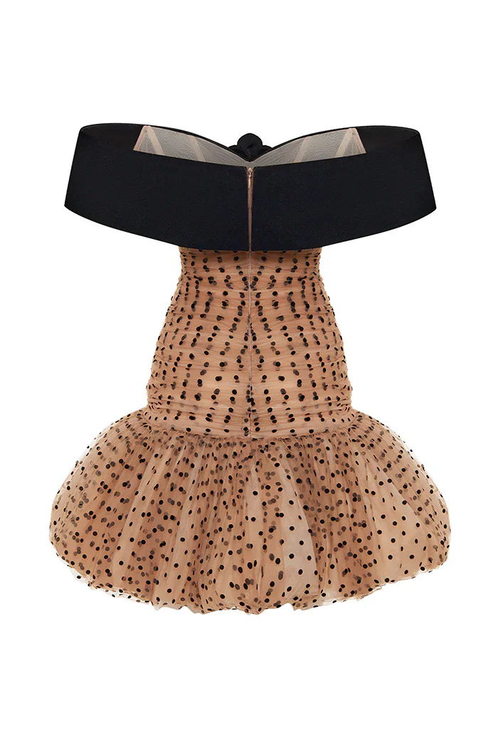 Pretty Polka Dot Sheath Short Women Cocktail Dresses With Handmade Flower Details V-neck Cap Sleeves Women Party Dress