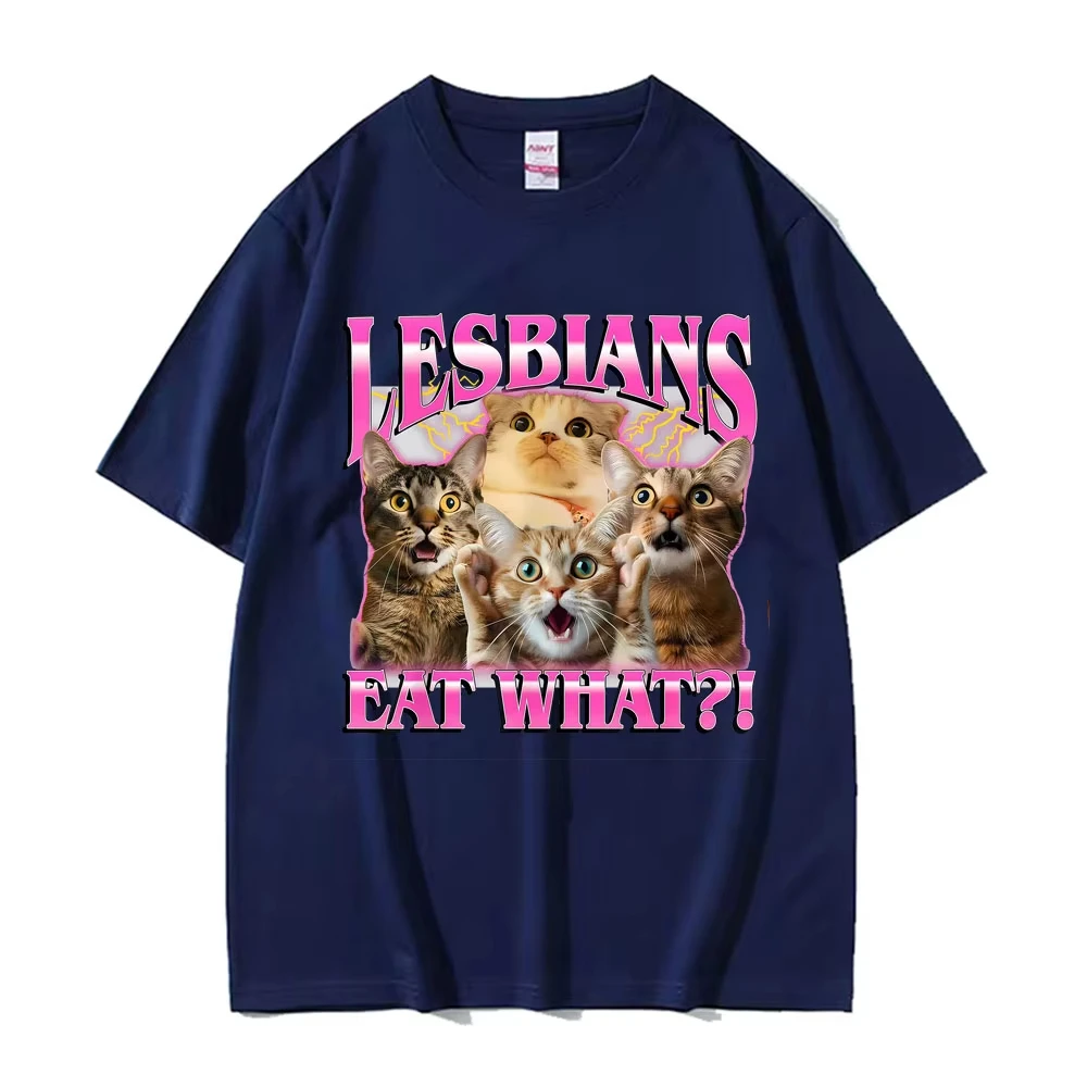 للجنسين المتناثرة الكلاسيكية المتضخم تي شيرت القطن تي شيرت الرجعية متعة ماذا أكل للمثليات! قمم تي شيرت بنمط مضحك ومثير