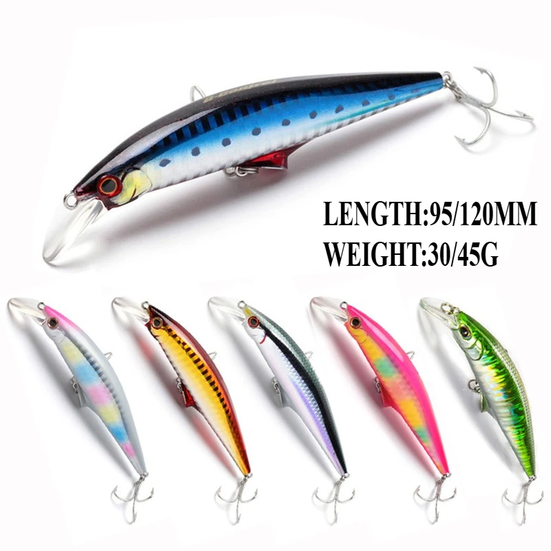 

2pcs 95mm/120mm Minnow Fishing Tackle Swimbait Sink Lures Jerk Bait 3D Eyes Ocean Crank Bait Top Water Floating Popper