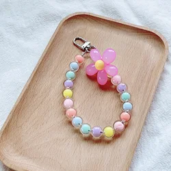 Bead petal Phone Lanyard for IPhone Anti-Lost Bracelet for Samsung Mobile Phone Case Wrist Strap Car Keychain Cute Phone Charm