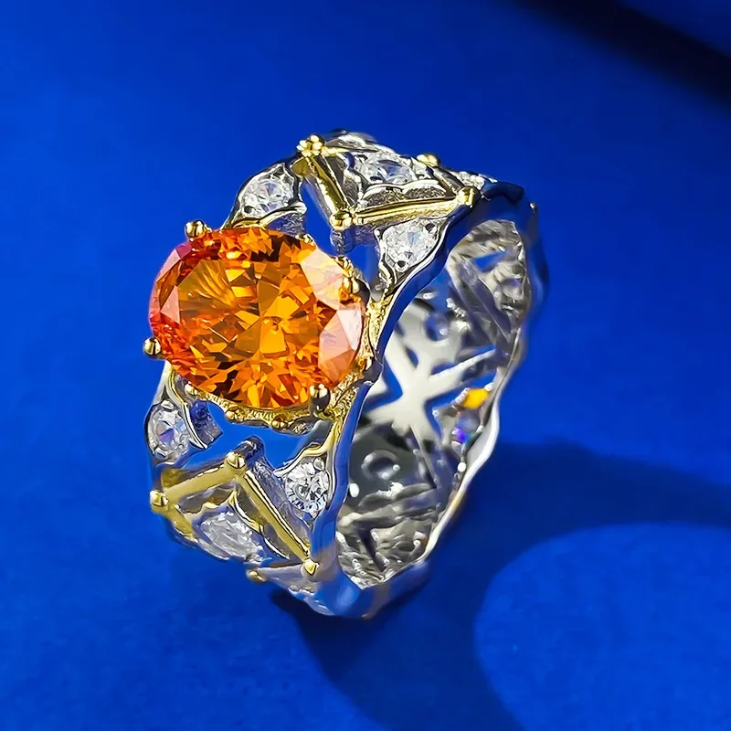 

New 2024 New European and American Craft Palace Retro 7 * 9mm Fanta Orange Ring Celebrity Style Wedding Jewelry