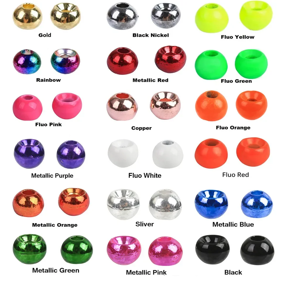 MAXIMUMCATCH Pro Wolframperlen-Sortiment – 25 Stück 2,0–4,6 mm runde Nymphenköpfe in 19 Farben, hochdichte Fliegenbindeperlen