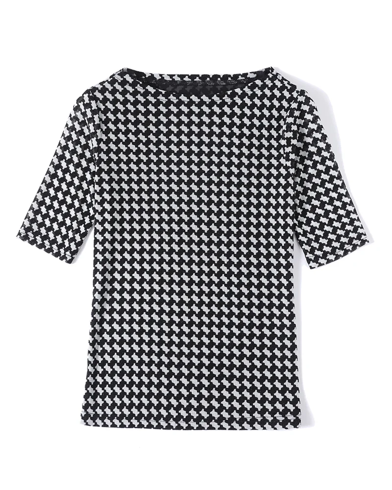 New Arrival Female Slash Collar Slim Plaid Mesh T Shirts Women Half Sleeve Tee T-shirt 40-70KG