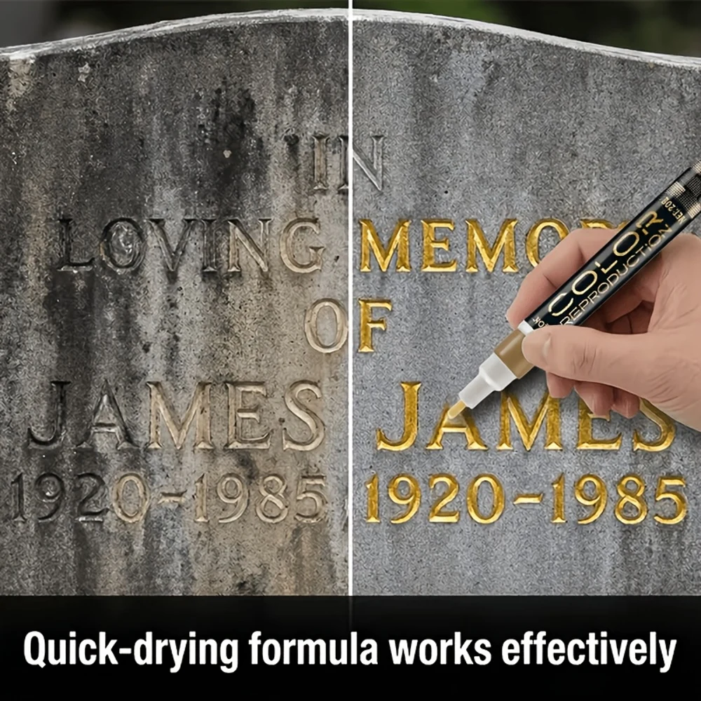 JOKJOK Tombstone Restoration Marker & Color Renewal Pen - Water-Based Ink Suitable for Faded Inscriptions on Gravestones, Stone