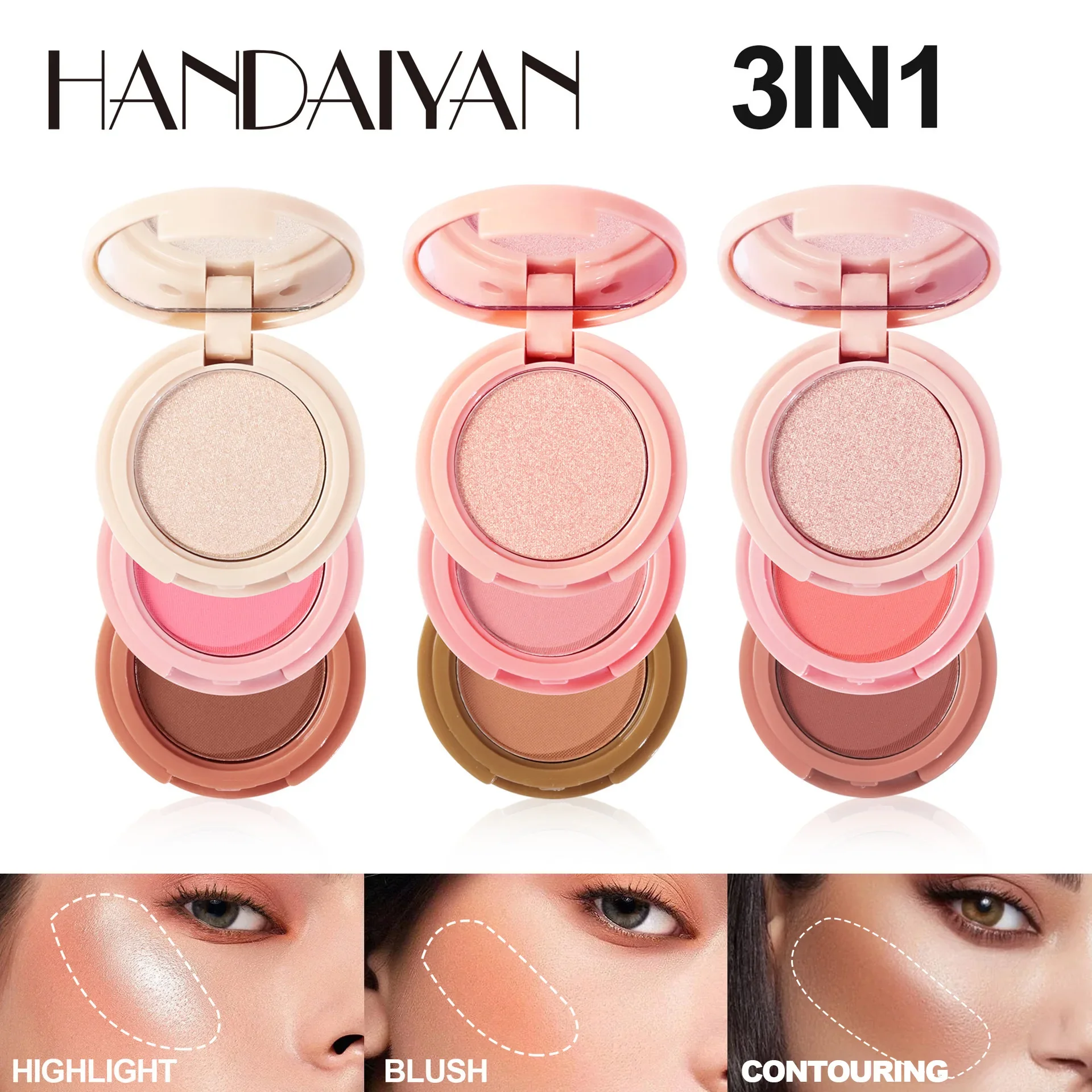 3-in-1 Multifunctional Matte Highlighter Contour Blush Palette Pearly Shiny Face Makeup Powder Cosmetics Contouring Palette