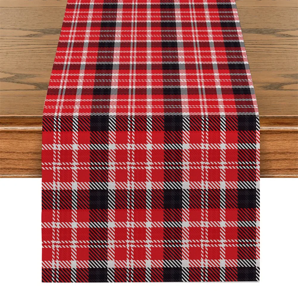Red And Blue Checkered Textured Table Flag Staggered Rectangular Table Runner Modern Art Holiday Party Home Kitchen Table Decor