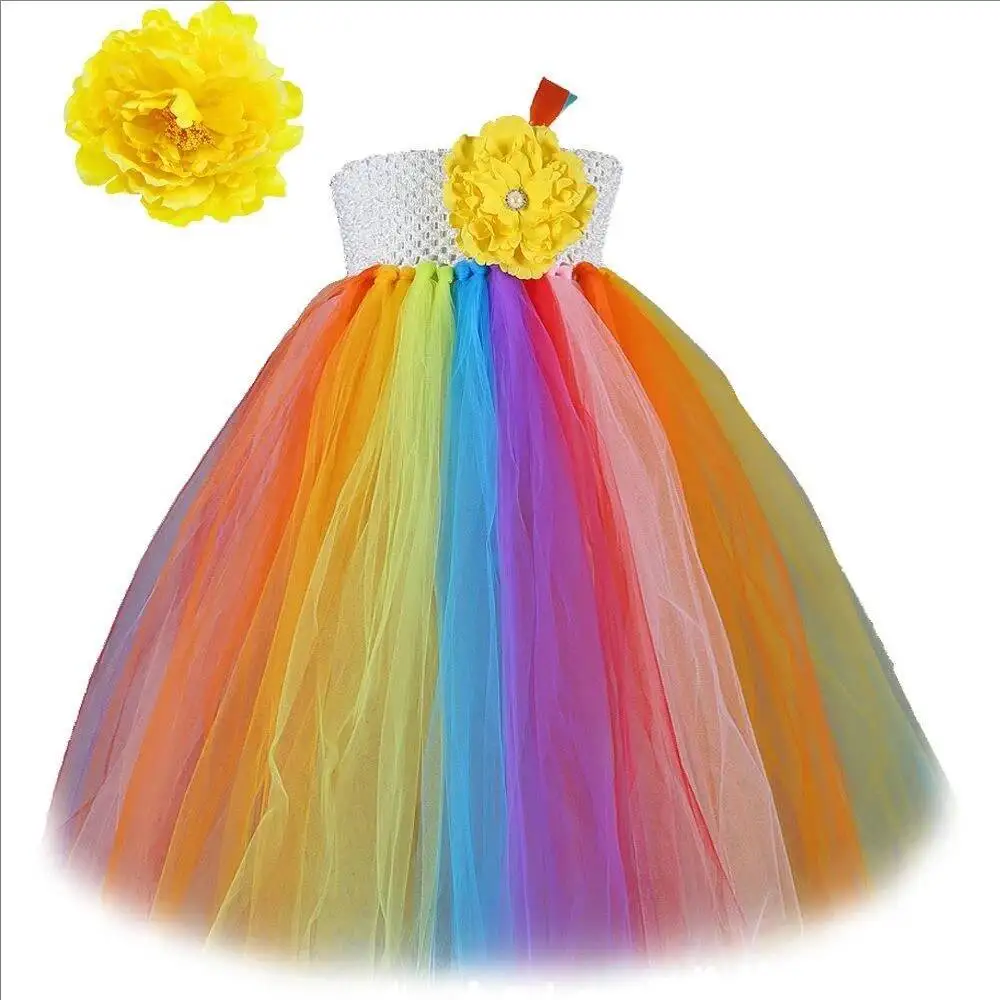 Rainbow Flower Girl Dresses for Wedding Party Kids Full Length Candy Costumes Christmas Long Outfit Fairy Princess Ball Gown