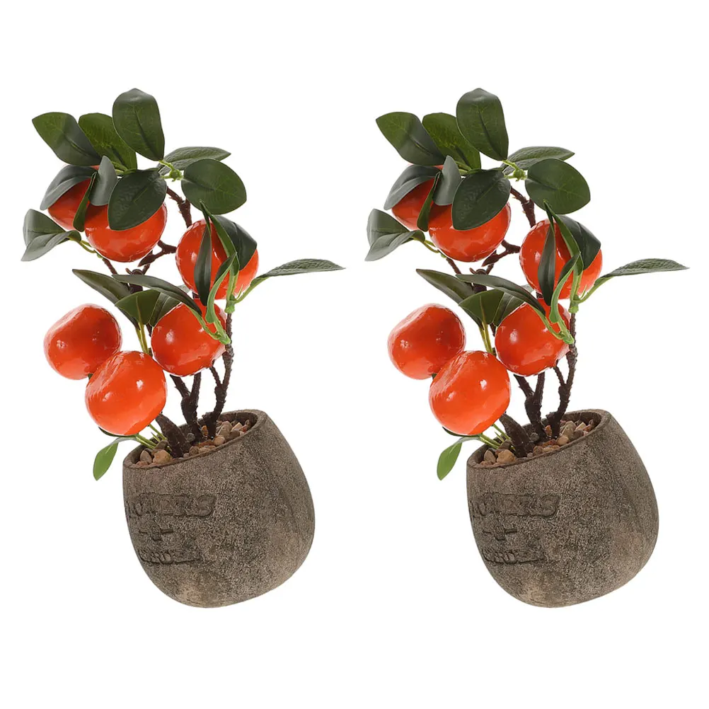 

2 Pcs Artificial Kumquat Fruit Bonsai Plant Home Decor Realistic Simulation Indoor Faux Tree nament Safe Material