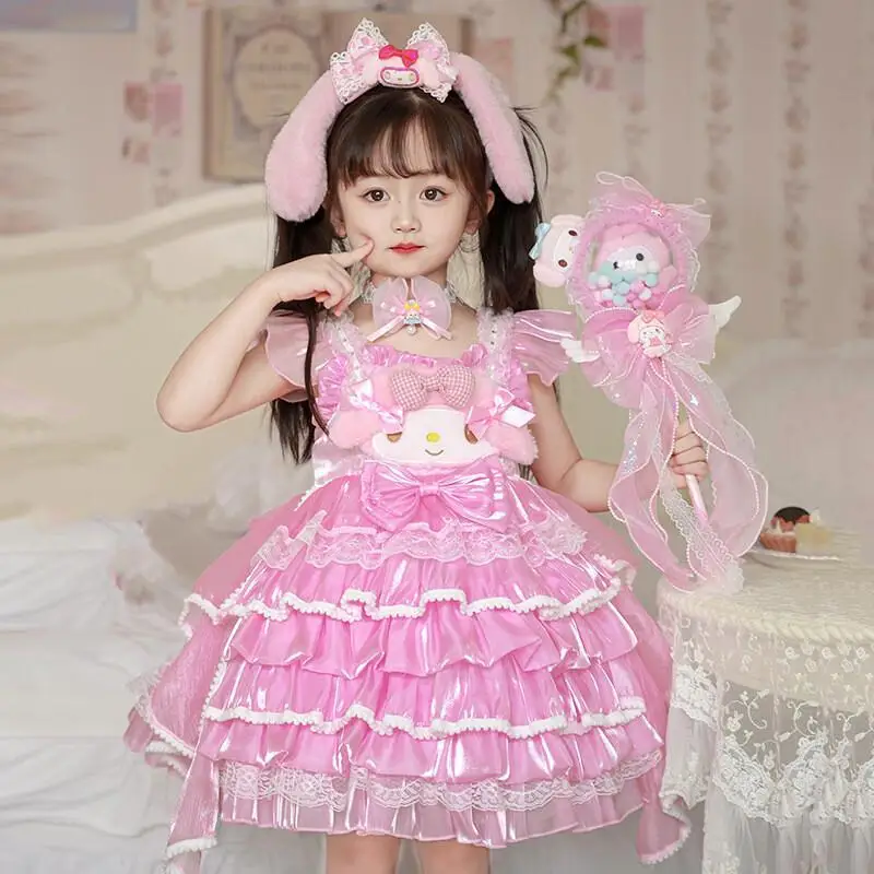 

Sanrio My Melody, платье Лолиты с героями мультфильмов для девочек, кружевное праздничное платье для детей, юбка-пачка с рюшами, костюм принцессы, наряд, праздничный подарок