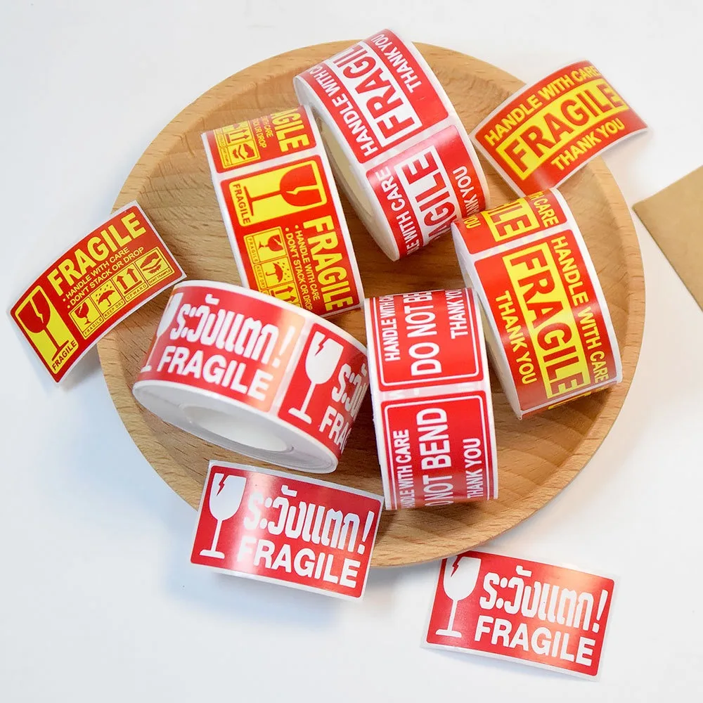 

250pcs/roll,Fragile warning label, English copperplate sticker, anti-removal fragile warning label, red warning label