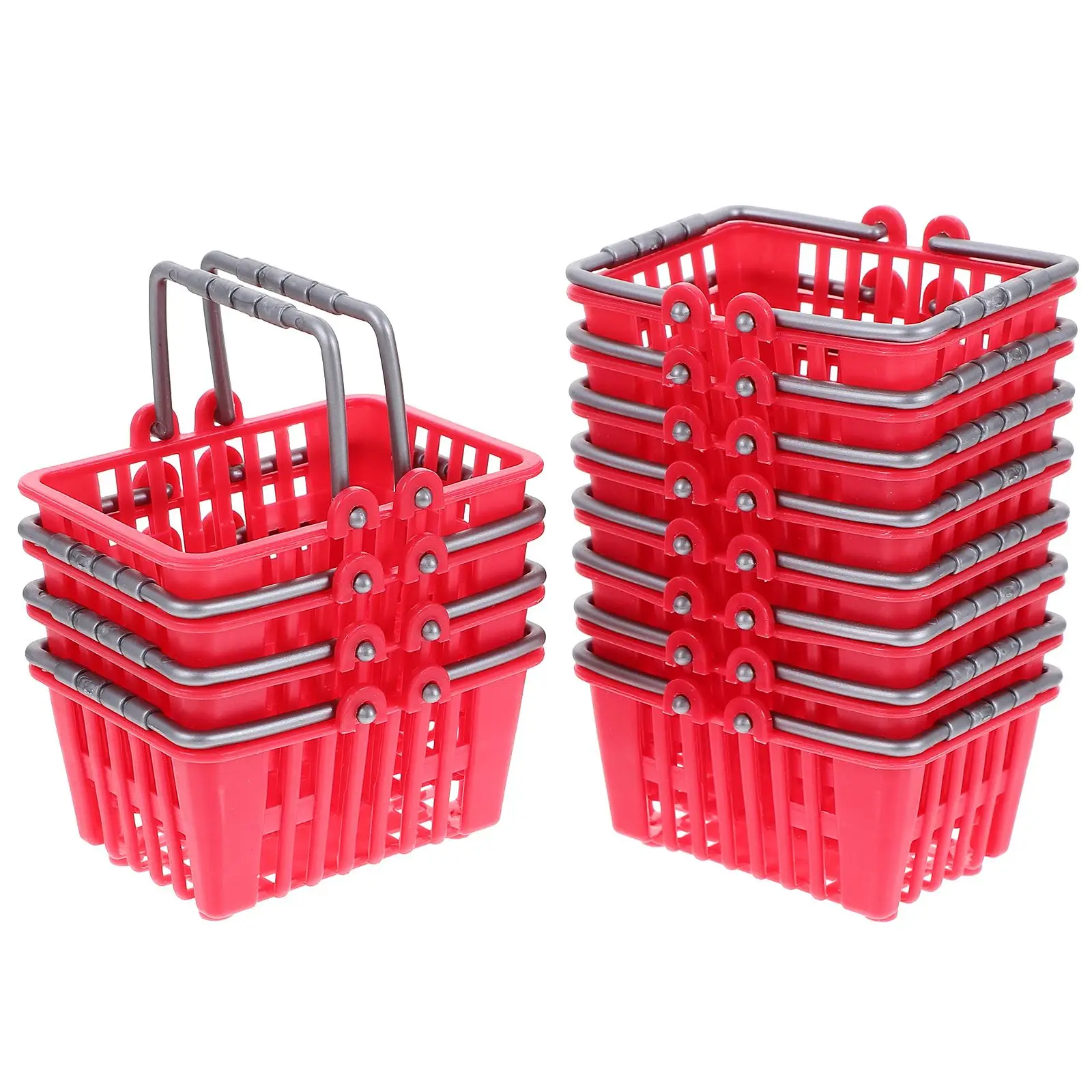 12pcs Kids Shopping Basket Toys Grocery Basket Models Funny Play Ornaments Simulated Food And Game Mini Plastic Shopping Basket