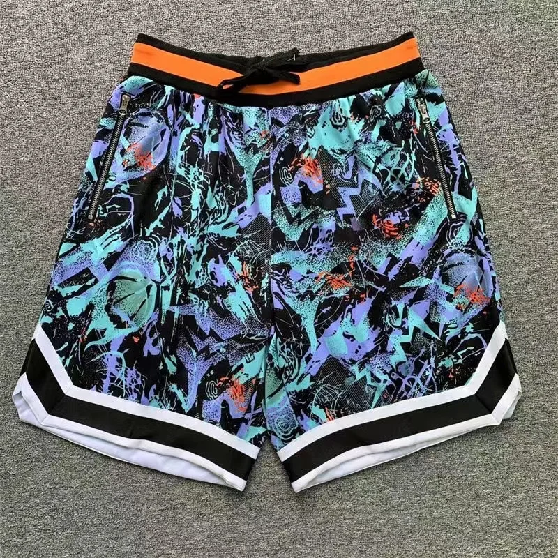 Basketball Shorts Men Color Print Loose Running Sport Gym Mesh Breathable Fitness Training Workout Male