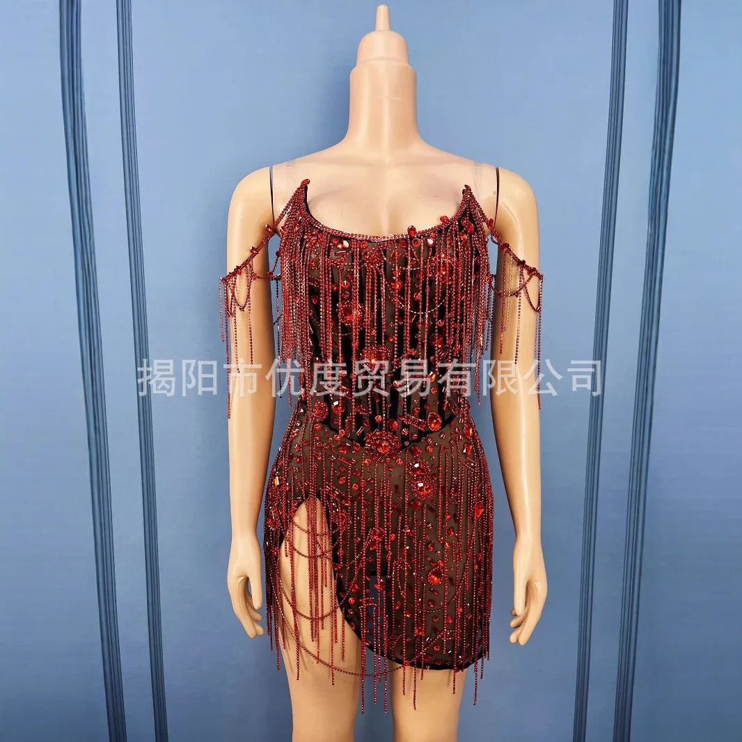 

Эластичное черное сетчатое прозрачное платье с узором «елочка» и стразами, сексуальное платье для выступлений на сцене, вечерние платья с блестящими бриллиантами