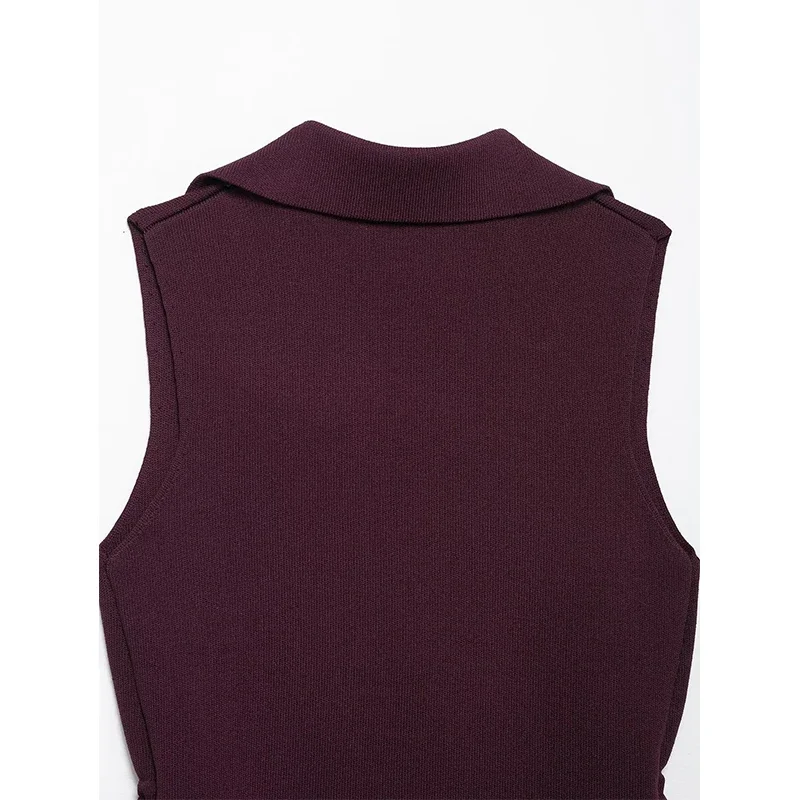 RAFZNB Damesplooien Taille Gebreid Vest Mode Turn-down Kraag Mouwloze Vesten Jassen Vrouwelijke Chique Tops