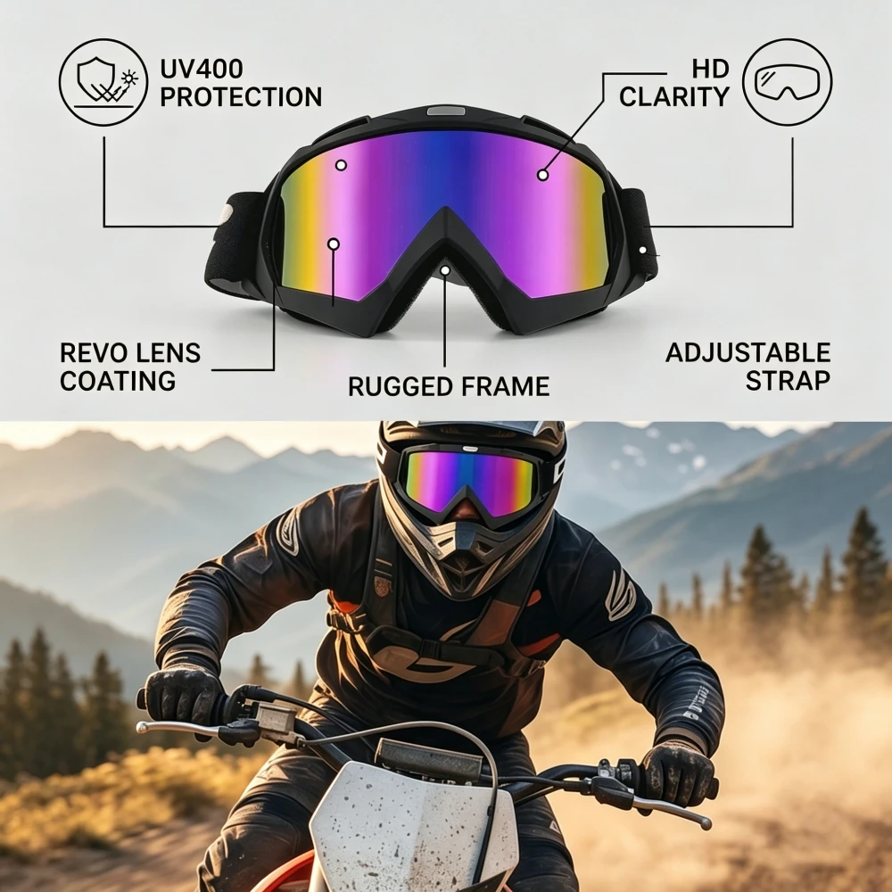 

High Quanlity Motocross Goggles Windproof Sandproof Cycling Motorcycle Glasses HD Lenses UV400 Protection Moto Glasses For Men