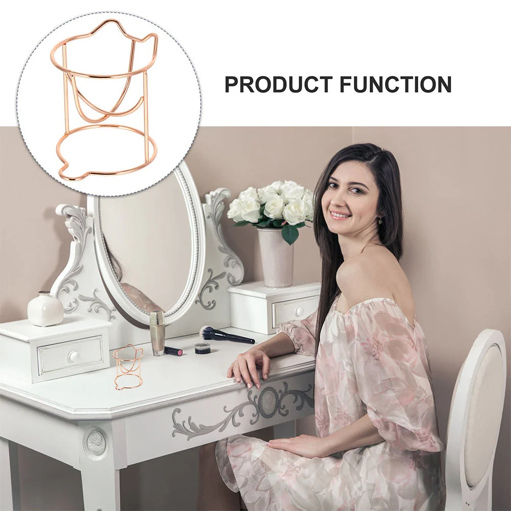 Roosgouden make-up spons houder, metalen kattenvormige droogstandaard voor puff-opslag, display en organizer