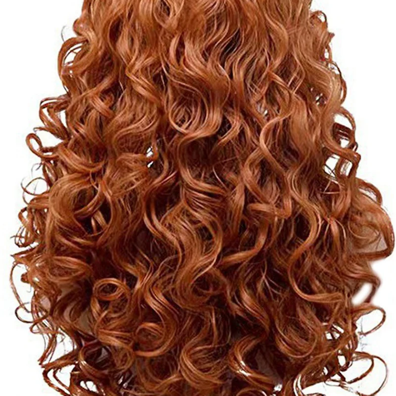 European And American Style Women\'s Brown Long Curly Wig Wool Curly Wig Medium Parted Chemical Fiber Wig