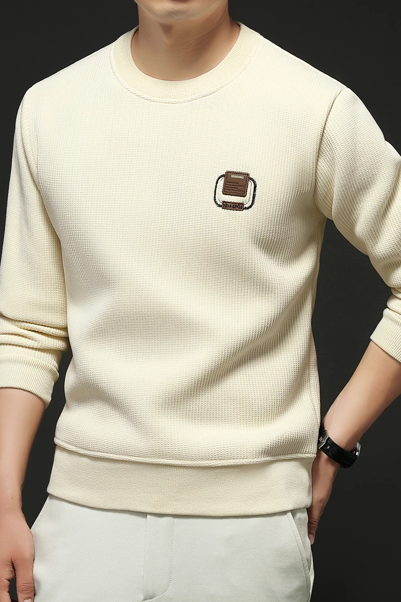 هوديي من الصوف للرجال مع قاعدة برقبة دائرية، بلوزة دافئة للخريف والشتاء، هوديي عصري متعدد الاستخدامات، قميص قاعدة كاجوال عصري