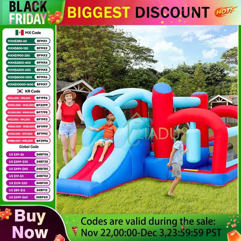 Outdoor Air Bounce Castle with Bubble Pool Inflatable Jumping House with Water Slide for Kids Yard Party Game Play Bounce House