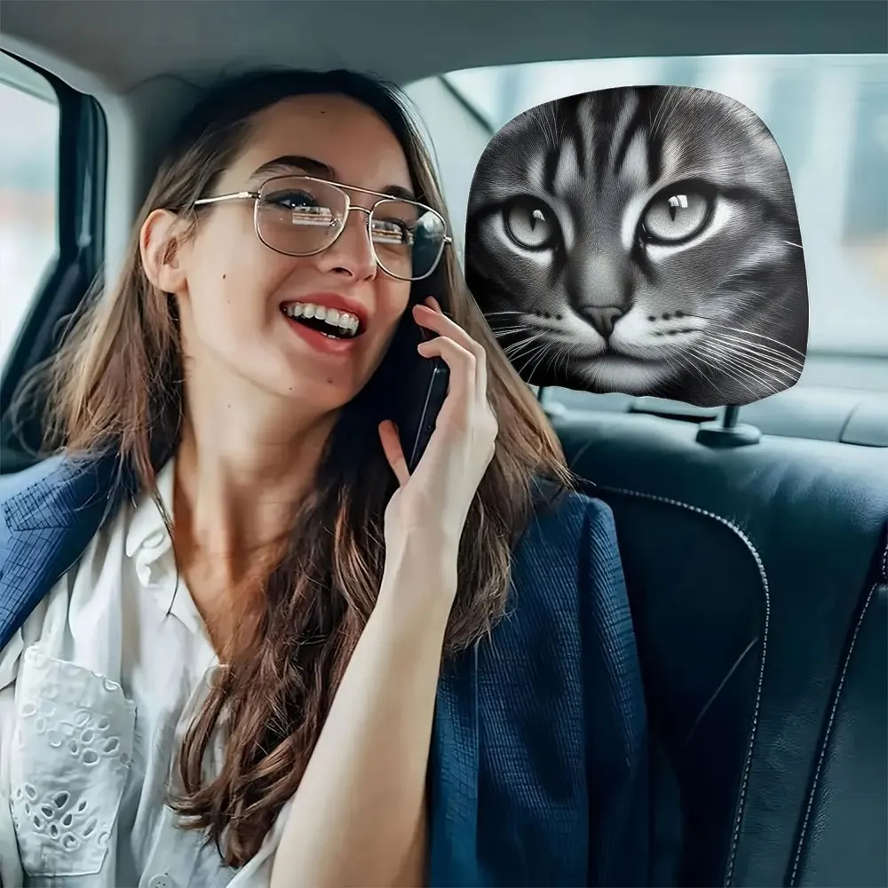 2pcs breathable and skin-friendly car headrest covers with a raccoon cat pattern, perfect for pet lovers and festival gifts