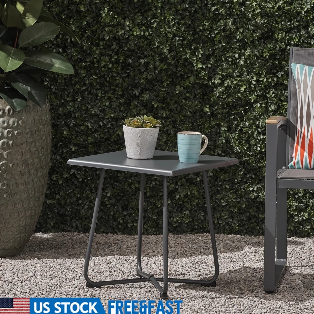 

Modern Outdoor Side Table with Steel Legs Durable Design Patio Backyard Coffee Snacks Assembly Required 18 Inch Square End Table