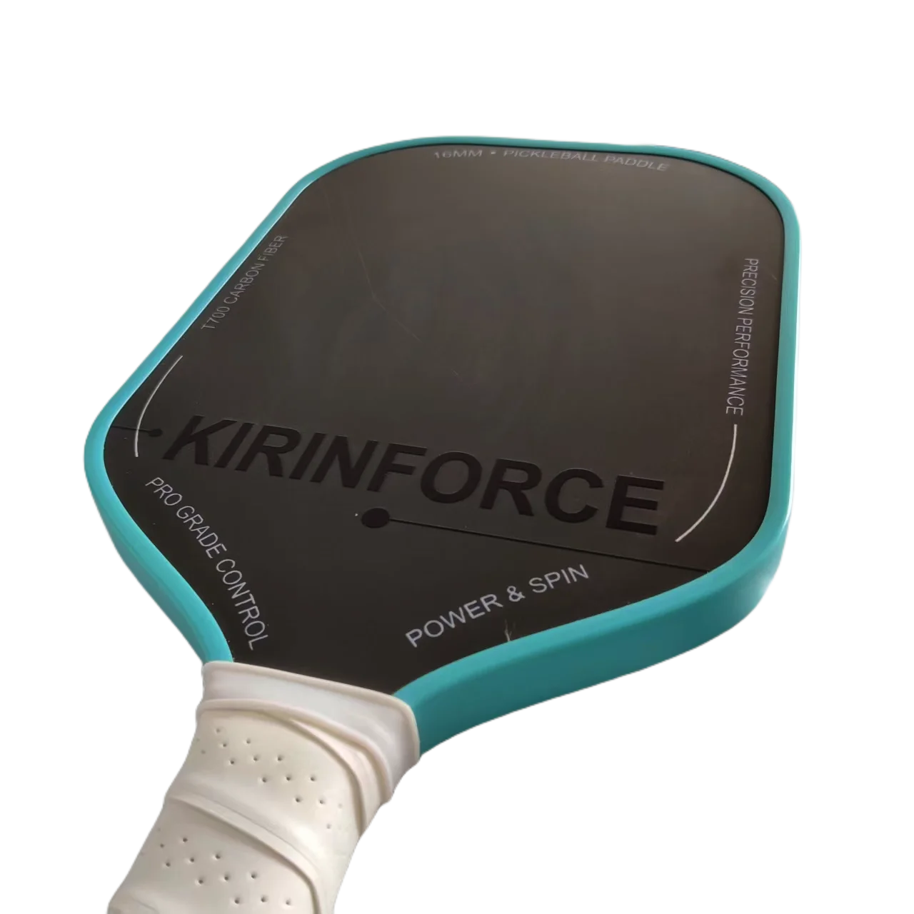 KIRINFORCE Thermoformed Pickleball Paddle Carbon Fiber 16mm Honeycomb Core Teal Edge Guard Sweet Spot Precision Spin & Control
