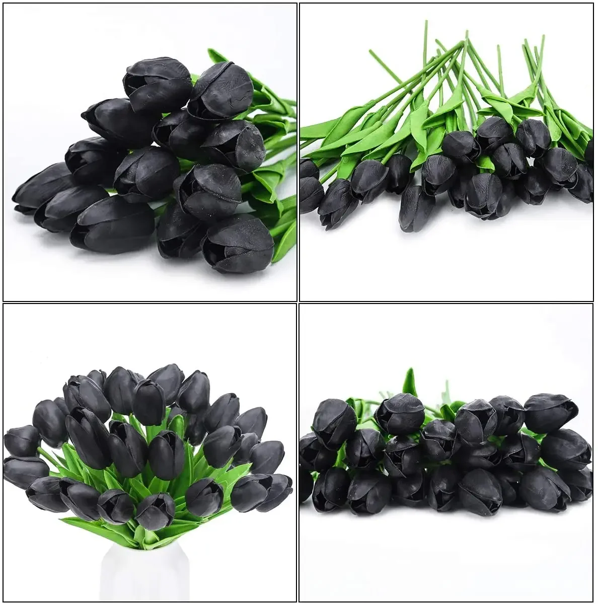 Artificial Tulip Fake Holland Mini Tulip Real Touch Flowers 20 Pcs for Wedding Decor DIY Home Party (Black)