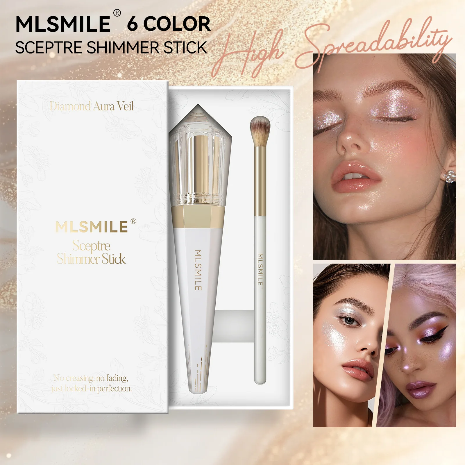 

6 Colors Shimmer Hiohliohter Stick Set Diamond Glow Eveshadow Pen Pearlescent luminator Makeup Kit with Brush