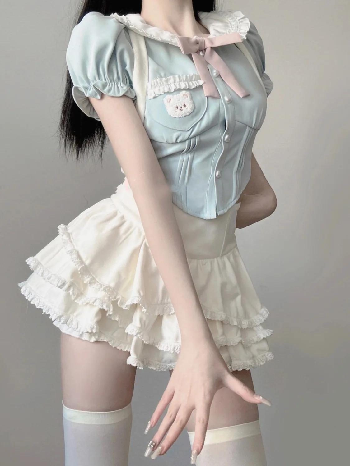 Suit Bow Sweet Two Piece Set Women Kawaii Party Mini Skirt Set Female Korean Fashion Designer Top+Princess Skirt Summer 2023 New