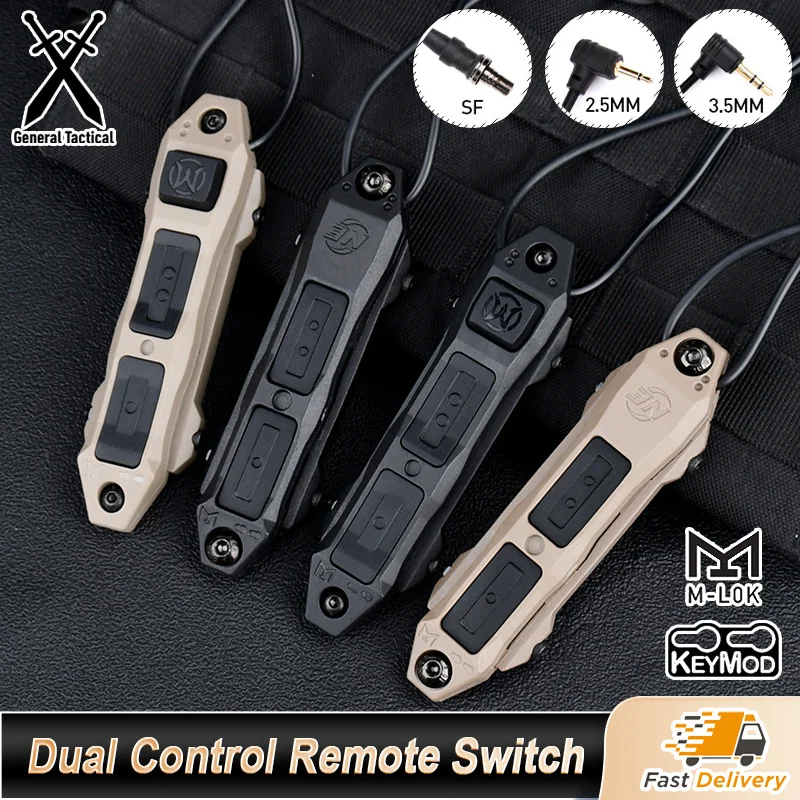 

WADSN Tactical Dual Control Remote Switch For Airsoft Surefir M300 M600 Flashlight 2.5mm 3.5mm Plug PEQ DBAL Laser MLOK KEYMOD