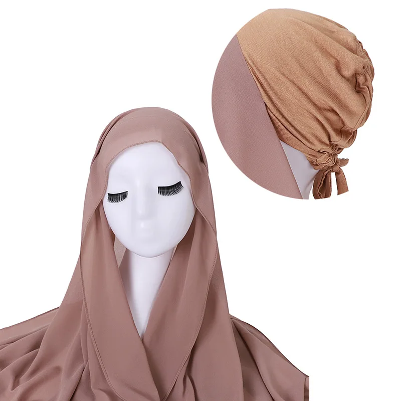 

70*180CM Europe and The United States New Malaysian Suit Wrap Scarf Muslim Pearl Chiffon and Elastic Base Cap Scarf