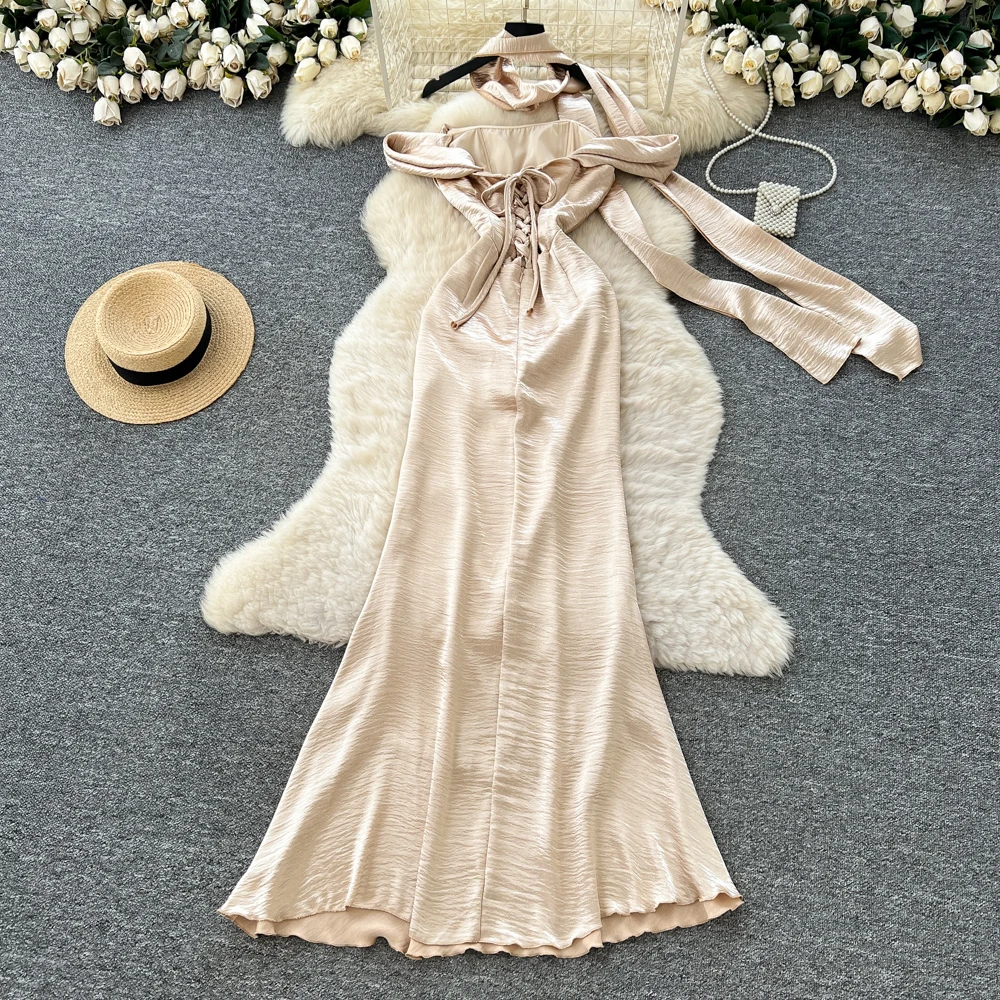 Robe Chic et élégante en satin, sans manches, Vintage, Slim, mode coréenne, vêtements de rue pour femmes