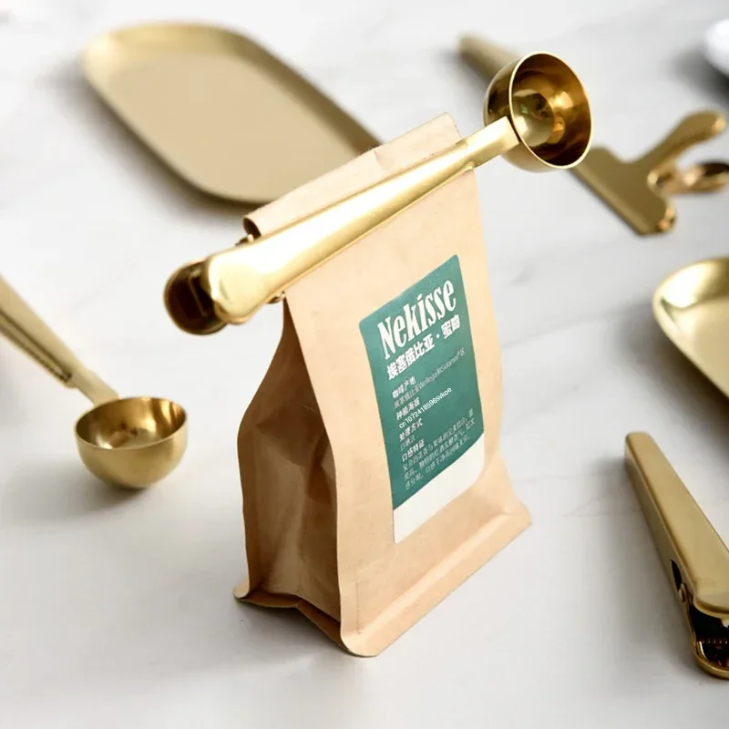Cuchara medidora de café molido de 1 taza, cuchara medidora multifunción de acero inoxidable de 1 pieza con Clip, cuchara medidora de té y café