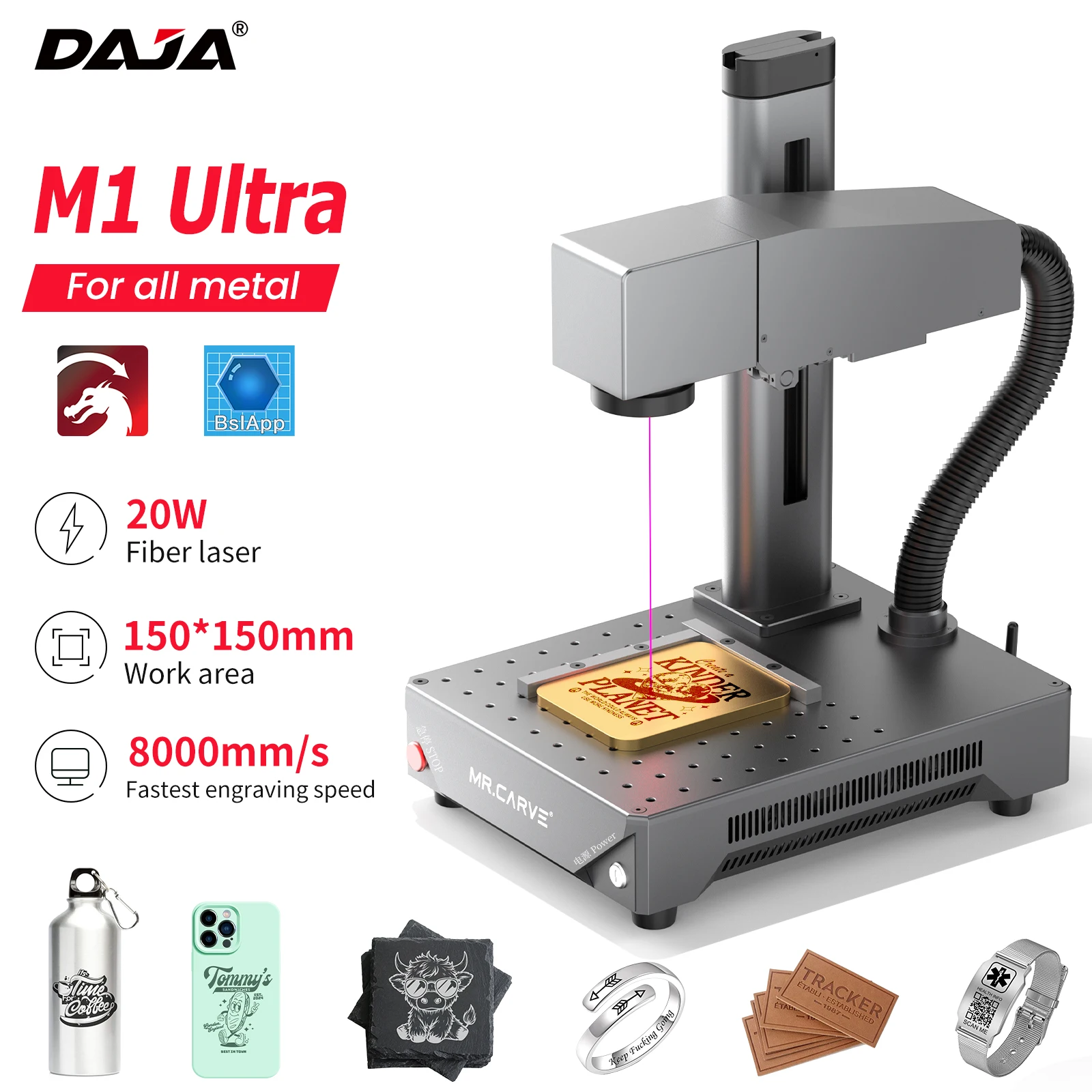 

DAJA M1 Ultra Portable Fiber Laser Marking Machine for iPhone Android Computer Jewelry Business can Engrave All Metal Leather