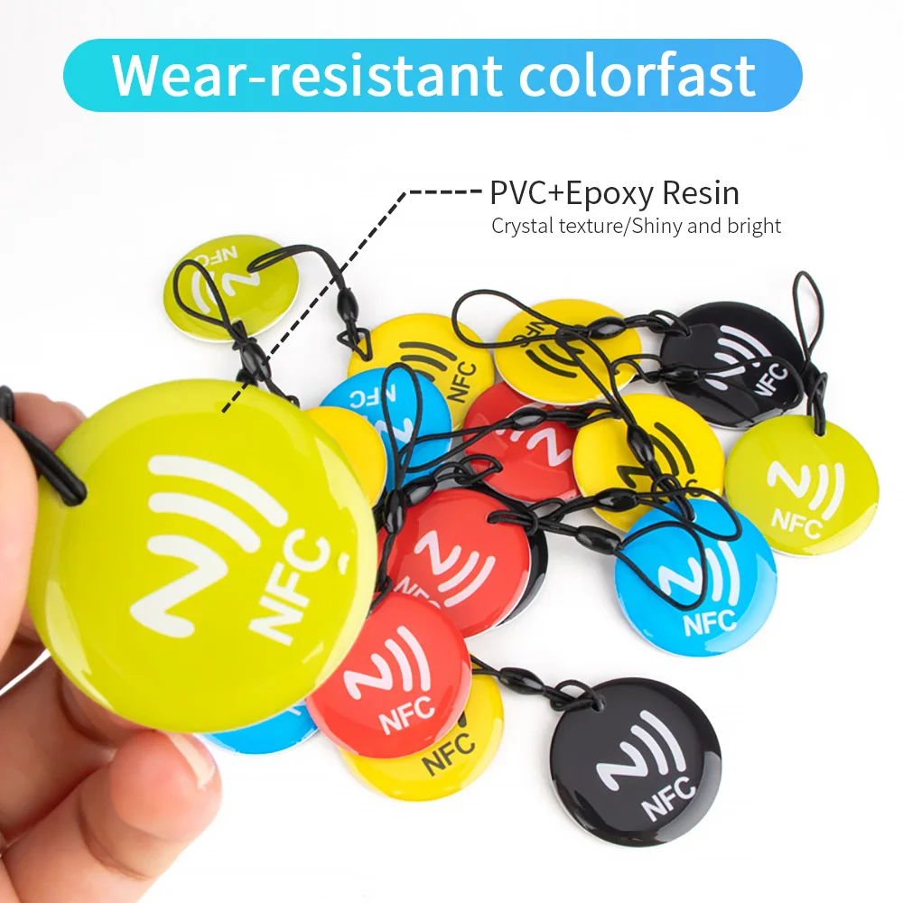 3pcs/5pcs For All NFC Enabled Phone NFC Tags Lable Ntag213 Epoxy Card RFID 13.56MHz 144 Bytes RFID Token With Rope Waterproof