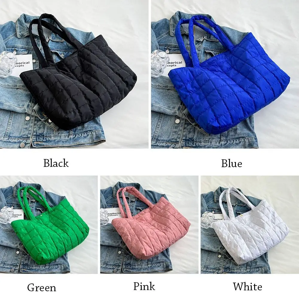 Large Capacity Winter Shoulder Bag New Solid Nylon Handbags Cotton Casual Tote Bags For Women Fashion Top Handle Bag