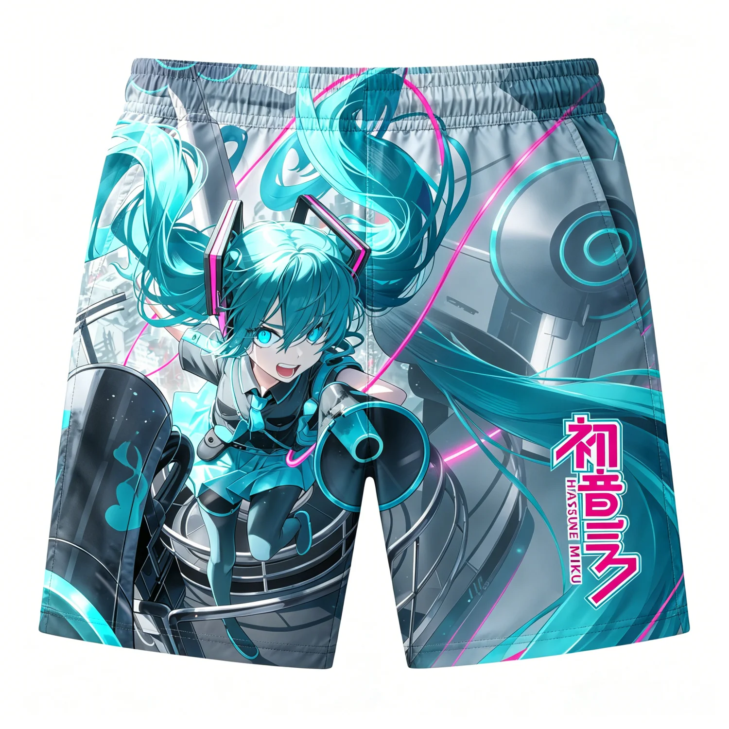 2026 Sommer Hatsune Miku Retro Cosplay Shorts Herren Übergroße 3D-gedruckte Schnelltrocknende Strandshorts Familie Unisex Kinder
